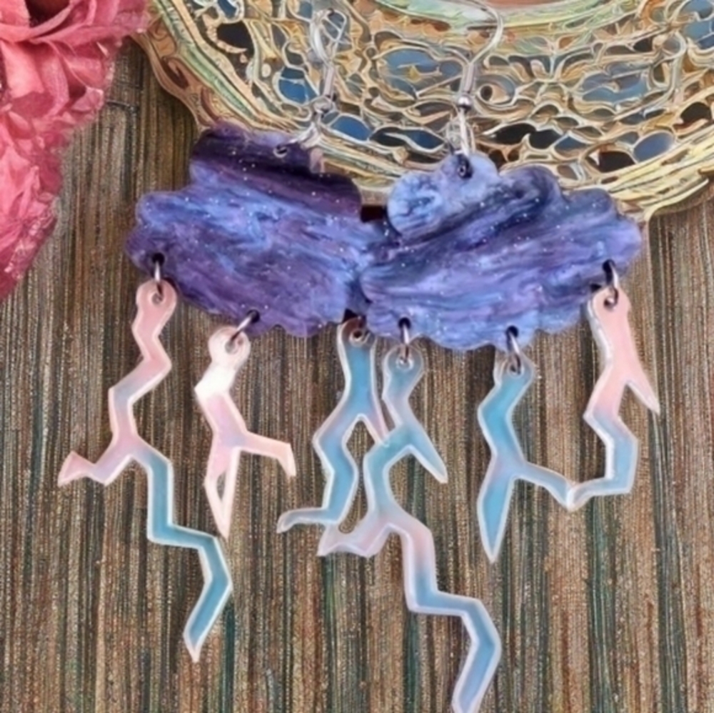 MODCLOTH ACRYLIC IRRIDESCENT THUNDER CLOUD EARRINGS